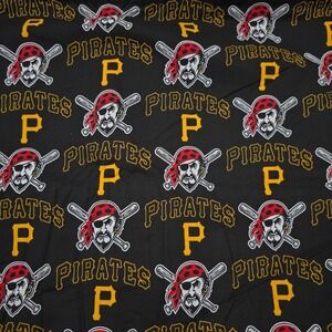 Pittsburgh Pirates‎ Licensed Fabric Black MLB Team Logo 57 x 158 Craft